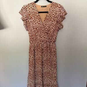 Rust Leopard Print V-Neck Maxi Dress
